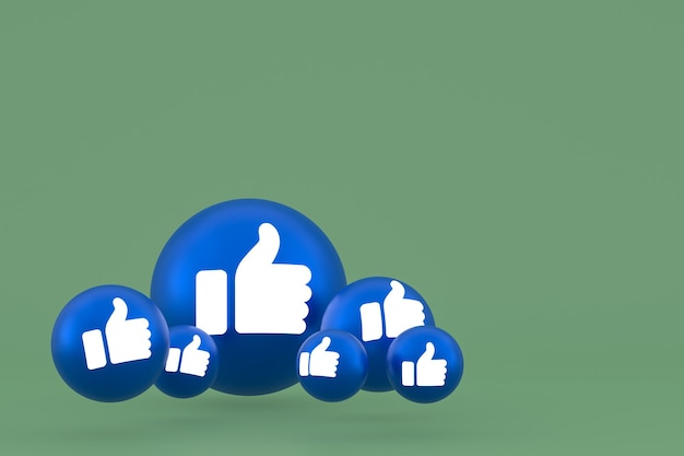 Come icona Facebook reazioni emoji 3d rendering, simbolo di palloncino di social media su verde