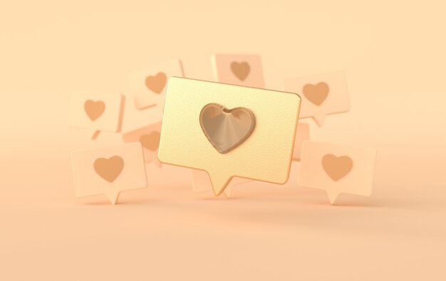 Come l'icona del cuore su un pin 3d rendering Notifica sui social media