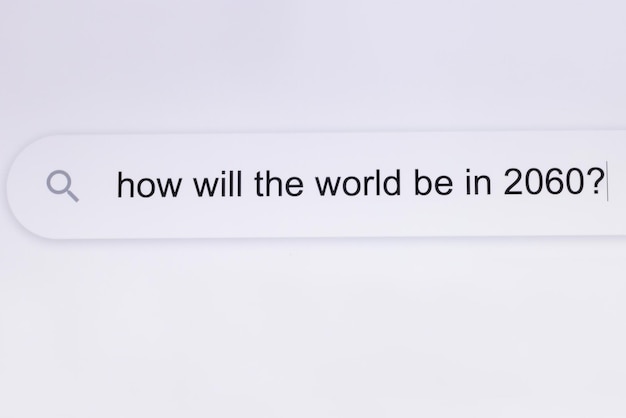 Come sarà il mondo nella barra del motore di ricerca del browser Internet dello schermo del PC digitando il futuro correlato