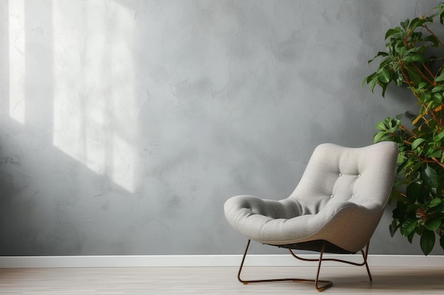 Comforto moderno Parete grigio chiaro con uno spazio di testo elegante per poltrona