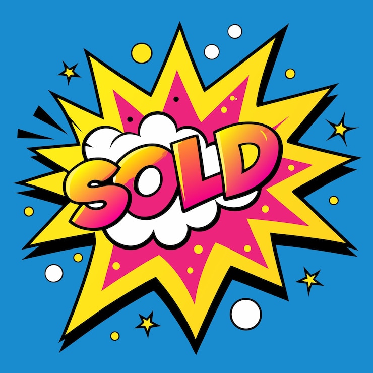 Photo comic bookstyle vector template with sold out in speech bubbles thunder sign bold colors