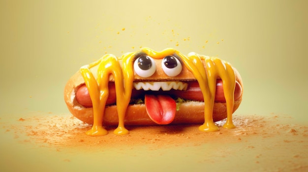 Commedia Cibo Un divertente hot dog generato dall'intelligenza artificiale
