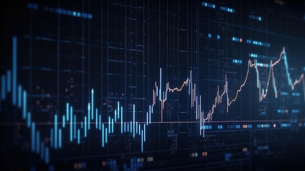 Commercio di investimento del grafico del grafico di finanza aziendale sul fondo di commercio di economia blu Generativo ai