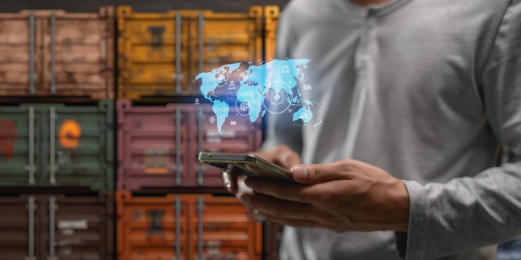 Foto commercio logistica importazione esportazione e settore dei trasporti trasporto e crescita della rete di distribuzione logistica nave da carico di container e camion di carico industriale per il trasporto marittimo