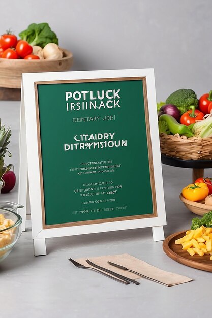 Community Potluck Dietary Restrictions Signage Mockup con spazio bianco vuoto per posizionare il tuo disegno