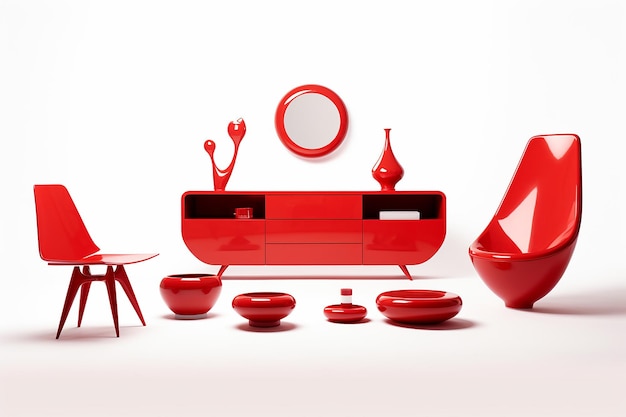 Comoda collezione di poltrone rosse isolate su uno sfondo bianco Illustrazione del set di elementi interni