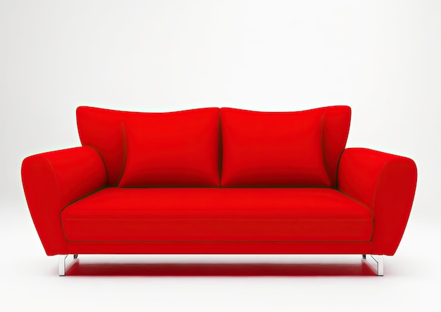 Comodo divano domestico rosso bianco su sfondo bianco