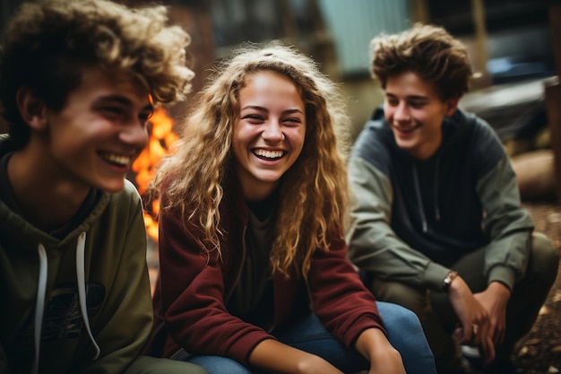 Compagni adolescenti che si divertono con l'intelligenza artificiale generativa della risata