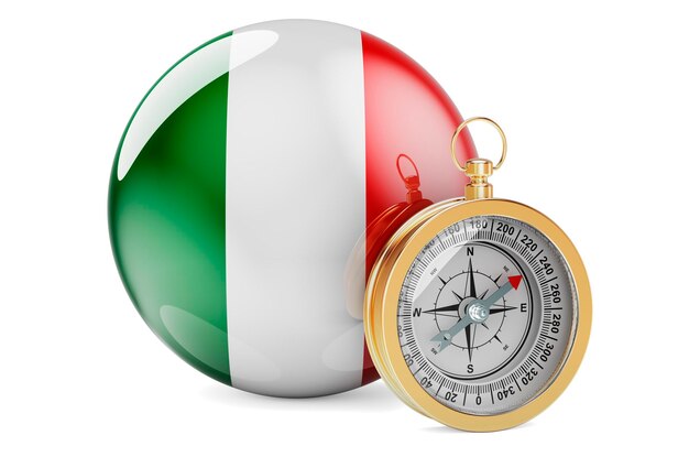 Compass con bandiera italiana Viaggi e turismo in Italia concetto rendering 3D