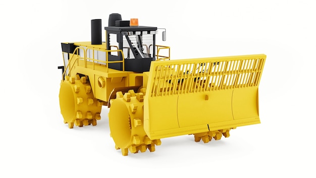 Compattatore di rifiuti per discariche. bulldozer industriale. rendering 3D.