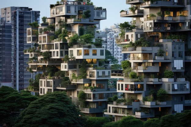 Complessi di appartamenti grattacieli contemporanei situati all'interno di un quartiere residenziale urbano