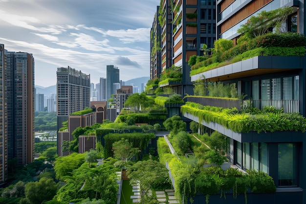 Complesso residenziale urbano ecologico con balconi verdi
