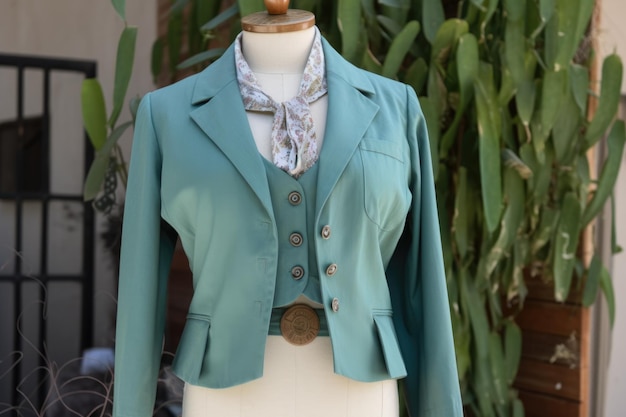 Completo upcycling con gonna blazer e camicetta o top creato con l'IA generativa