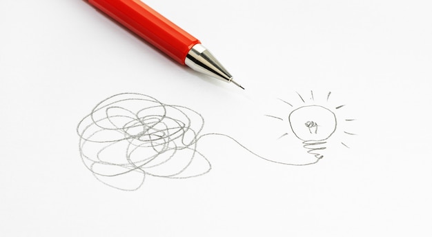 Complexity and idea development brainstorming and problem solving concept Light bulb drawing