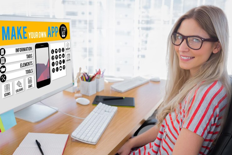 Photo composite image of attractive photo editor working on computer