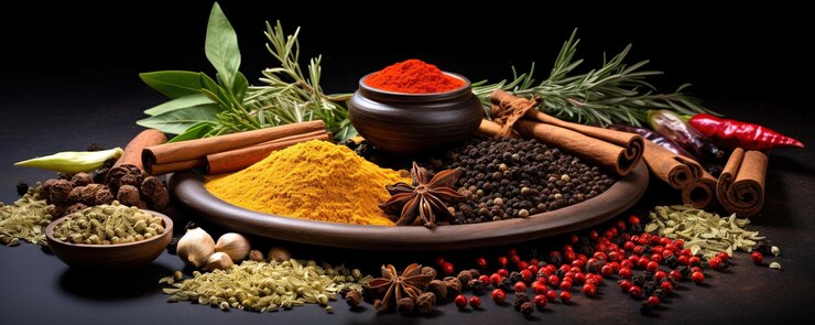 Composition with assortment of spices and herbs