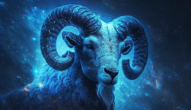 Composito digitale del segno zodiacale ram nello spazio IA generativa