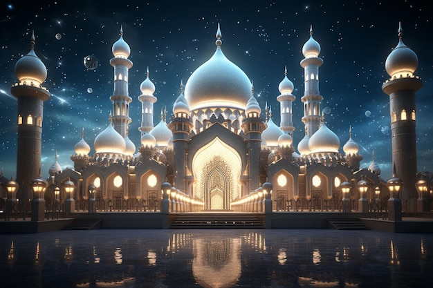 Composizione artistica digitale di una moschea illuminata Generative ai