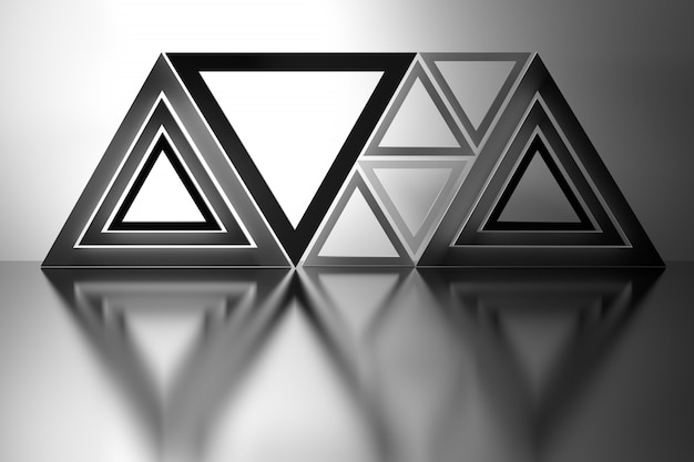 Composizione astratta con triangoli sul pavimento a specchio