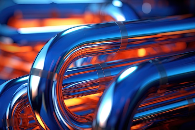 Composizione astratta dei tubi cromati Sfondo a tema industriale con tubi metallici lucidi collegati IA generata