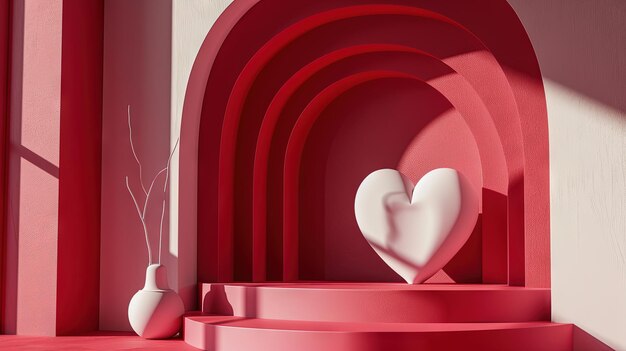 Composizione astratta di San Valentino con cuore in stile 3D