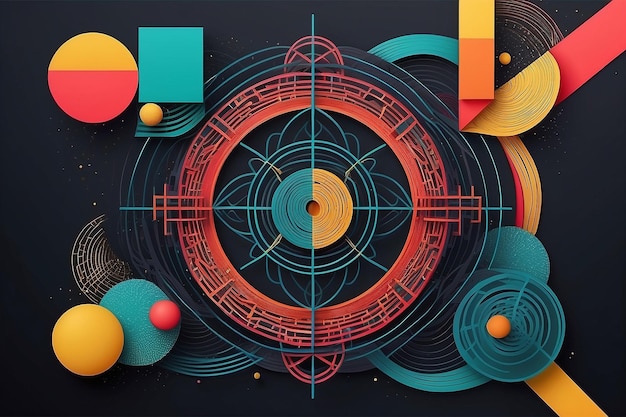 Composizione con arte lineare forme geometriche e blocchi colorati illusione ottica arco di nodo infinito