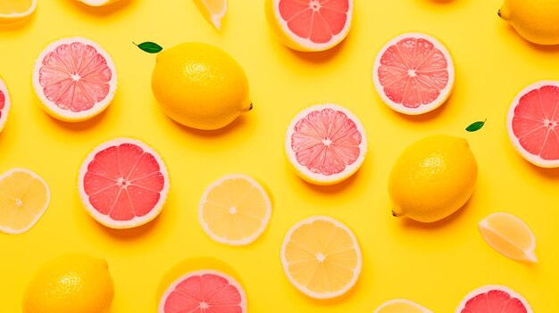 composizione con limoni maturi su sfondo giallo