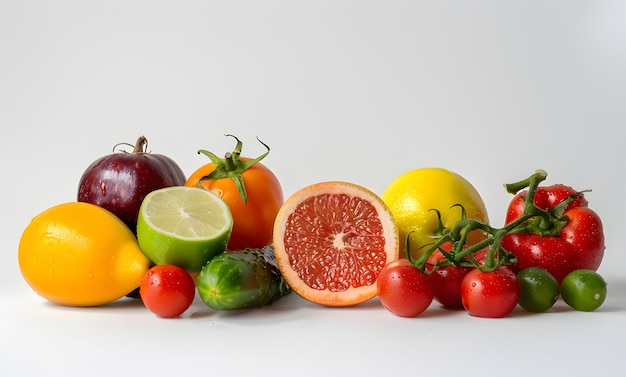 Composizione con verdure fresche isolate su sfondo bianco Alimento sano
