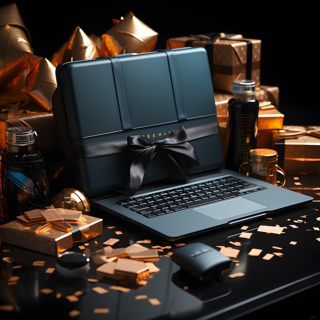 Composizione creativa del concetto di vendita del Black Friday con il laptop