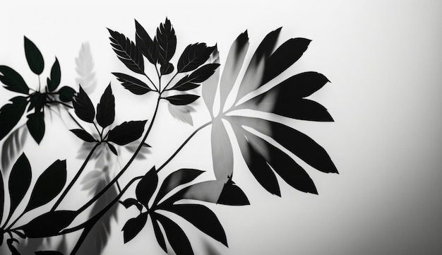 Composizione creativa della natura Ombra sfocata dalle foglie delle piante sul muro bianco Sfondo astratto minimo per la presentazione del prodotto Primavera ed estate AI generativa