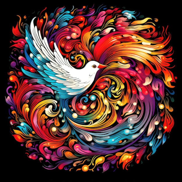 Composizione decorativa con uccelli Disegno di uccelli tropicali e fiori luminosi e colorati in stile pop art su sfondo scuro Modello per adesivo per magliette ecc.