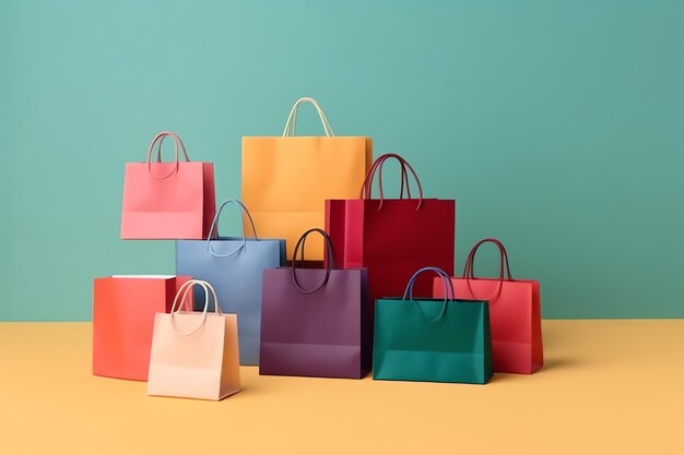 Composizione del concetto di giornata di shopping con borse per la spesa, sacchetti di carta e spazio per la copia Giornate di shopping
