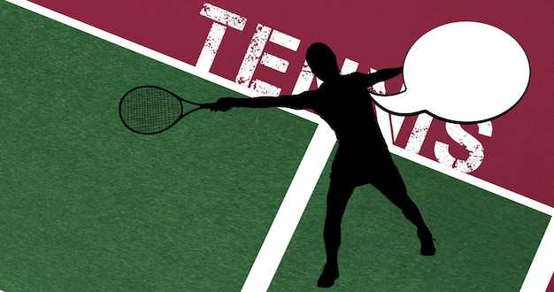 Composizione della silhouette del giocatore di tennis e del fumetto con lo spazio della copia
