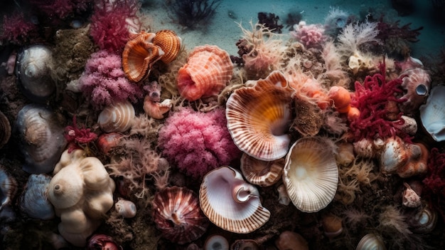 Composizione di conchiglie di forme e colori unici