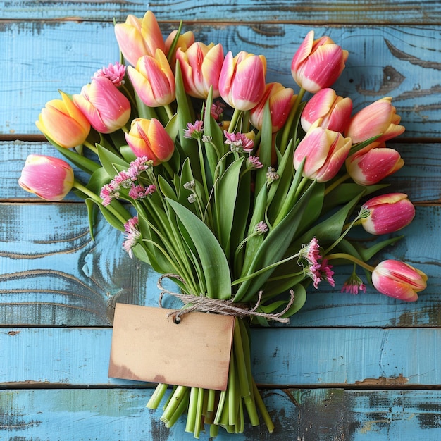 Composizione di fiori per la Giornata delle Madri Fiori rosa su vecchio sfondo di legno bianco ai generati