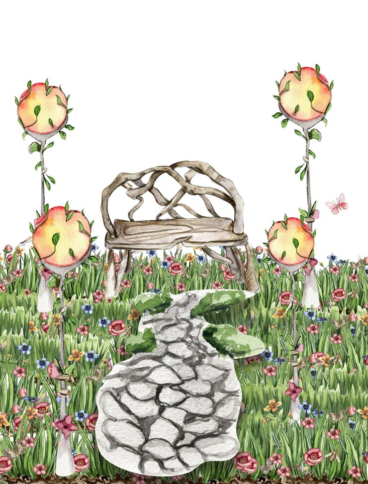 Foto composizione di fiori primaverili acquerello sfondo disegnato a mano con fiori cartone animato