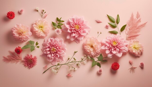 Composizione di fiori rosa su sfondo pastello genera ai