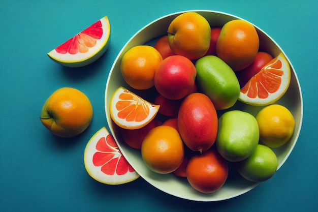 Composizione di frutta Frutta a fette che giace in un piatto mango mandarino mele arancio limone