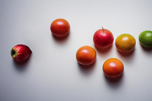 Composizione di frutta su sfondo bianco Frutta sdraiata sulla superficie