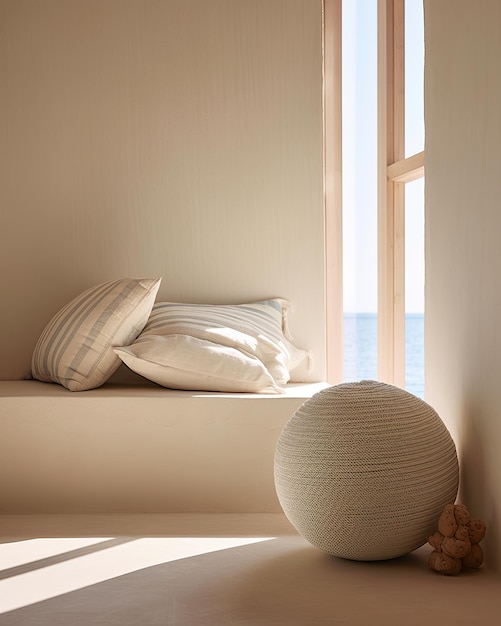 Composizione di interior design mediterranea con cuscini concetto minimalista