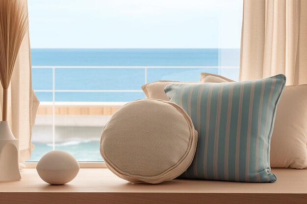 Composizione di interior design mediterranea con cuscini concetto minimalista