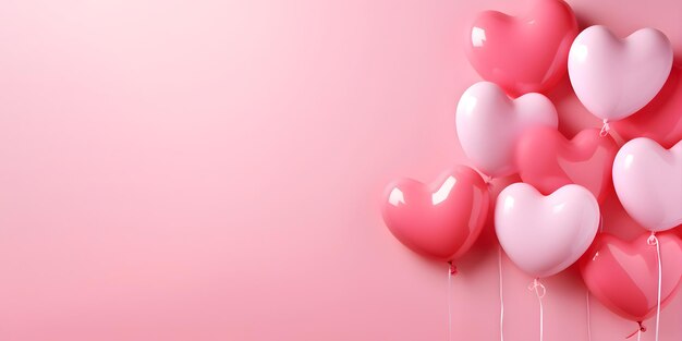 Composizione di palloncini a forma di cuore rosa su uno sfondo a colori solidi Design d'amore