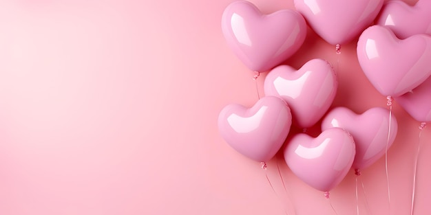 Composizione di palloncini a forma di cuore rosa su uno sfondo a colori solidi Design d'amore