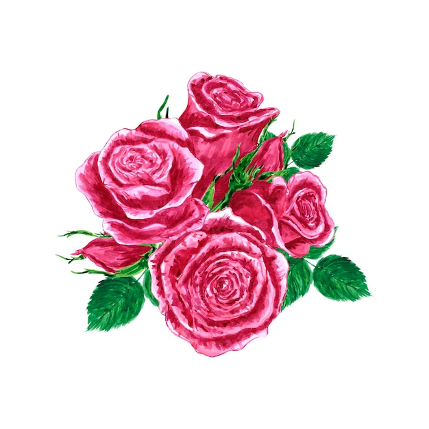 Composizione di rose rosa acquerello disegnato a mano su sfondo bianco Elementi di design dell'album Tipografia poster invito a nozze cartolina etichetta banner design