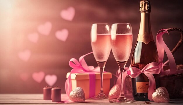 Composizione di San Valentino con champagne.