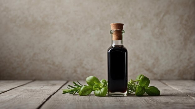 Composizione elegante di aceto balsamico con erbe