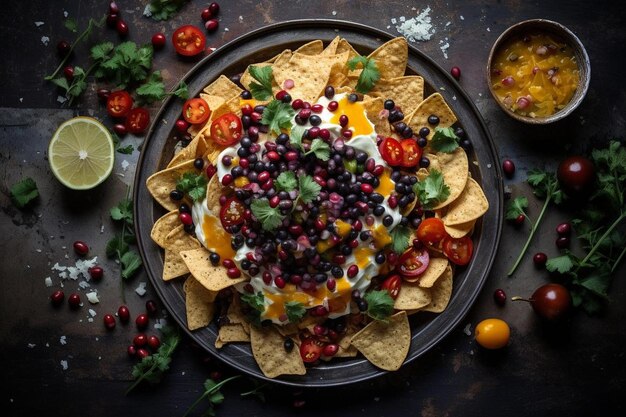 Composizione elegante di un piatto di nachos