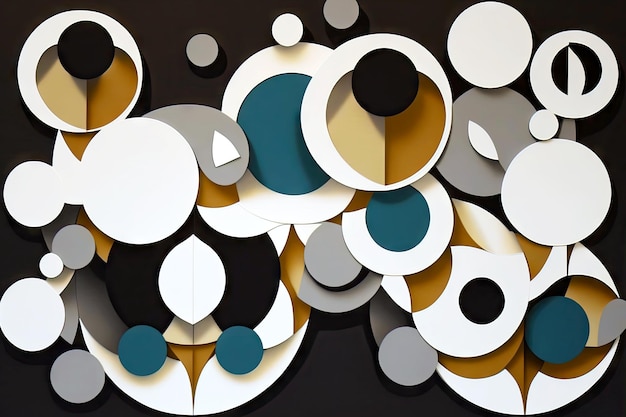 Composizione geometrica di cerchi bianchi e piani per collage di carta patinata