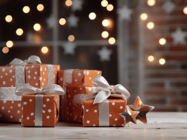 Composizione in Natale con sfondo bokeh e spazio per la copia