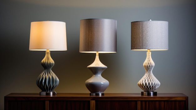 composizione minimalista caratterizzata da eleganti lampade elettriche su sfondo grigio coordinato
